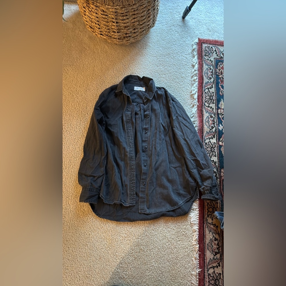Madewell (XS) Oversized Ex-Boyfriend Cotton Button Front Shirt in Lunar Gray